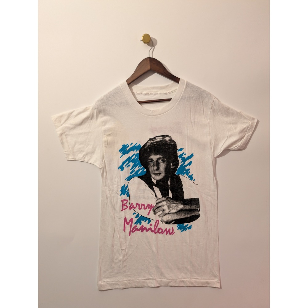 Vintage 1987 Barry Manilow T-Shirt Mens Small White Tour Concert Piano